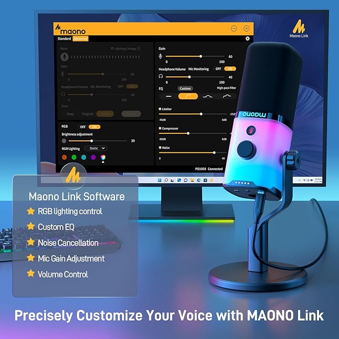 MAONO Dynamic Microphone Boom Arm Kit: Noise Cancellation Mic Bundle for Gaming Podcast Studio Streaming Recording Vocal PD100X+BA37+XLR-180