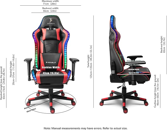 Massaging Gaming Chair with Footrest Video Gaming Chair with LED Light and Speaker Ergonomic Gaming Chair with Headrest and Lumbar Pillow Racing Gaming Chair for Adults.Red