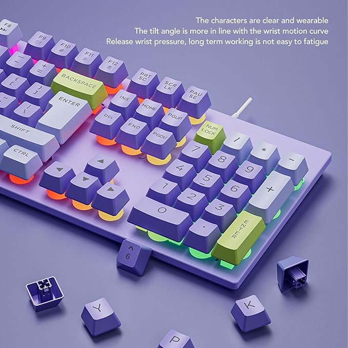 Wired Gaming Keyboard RGB Backlit Large Letter Mechanical Keyboard Keyboard Elevated and Tilted Design Compact 61 Keys Keyboard for PC Laptop Typist Travel (2)