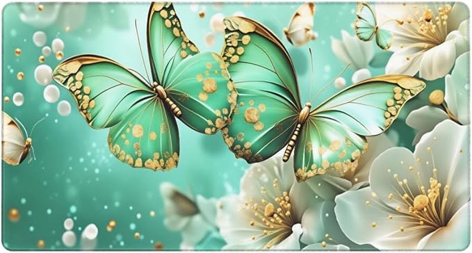 Butterflies Floral Desk Cover MatExtended Large Mouse PadComputer Laptop Mat Desk Decor for Office Game Home 30x16 Inch