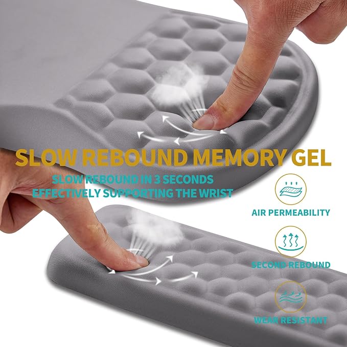 Hokafenle 2 In 1 Ergonomic Mouse Pad Wrist Support &amp Wrist Rest For Computer Keyboard Set with Relieve Carpal Tunnel Pain Massage Bulge and Full Memory Gel Design (2In1 SetNeutral Gray Light Pur