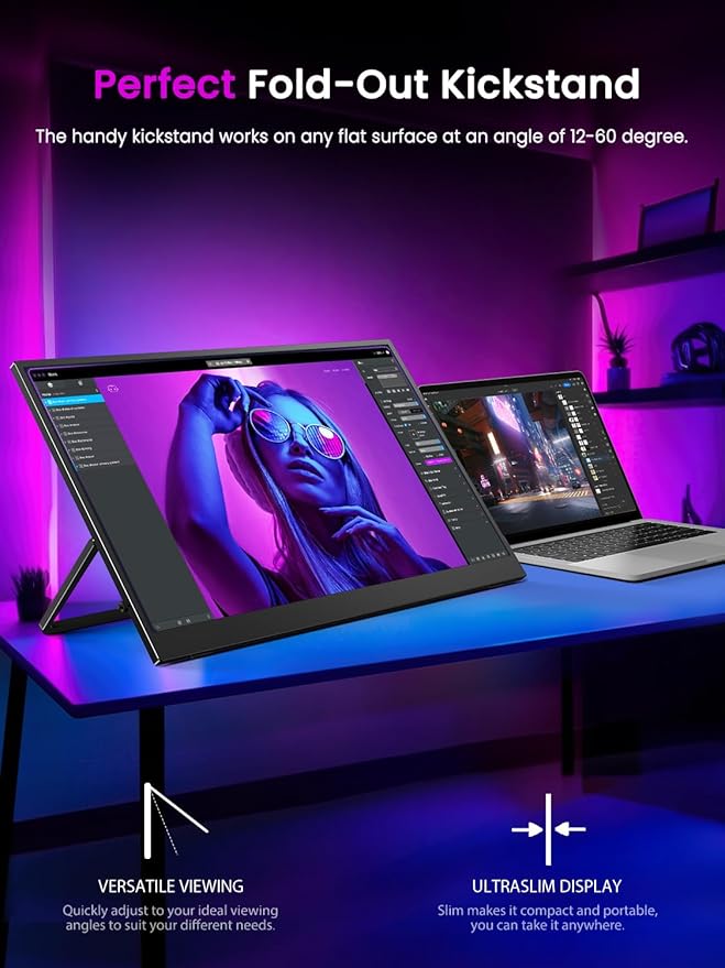 UPERFECT 17.3'' 4K Portable Monitor QLED 500 Nits 100% DCI-P3 UHD FreeSync HDR 2 Speakers Eye Care Travel Monitor 2 Fully Functional Type-C Port &amp HDMI for Laptop PC Phone VESA &amp Stand