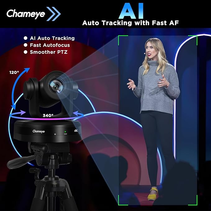 Chameye 4K Conference Room Camera 20x Optical Zoom AI-Auto Tracking 4K PTZ Camera Live Streaming for Church Video Conference Meeting Room CH420+E300