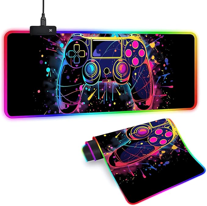 XL RGB Gaming Mouse Pad with 14 Light Modes - Light Up Gamer Mouse Pad31.5 x 11.8in Non-Slip Gamepad Style Led Large Gamer MousepadBlack Long Glowing Gaming Accessories for Desk Waterproof