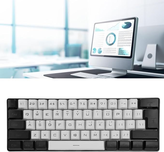 ZJchao Gaming Keyboard Mini RGB Keyboard LED Backlight 61 Keys Mechanical Feeling Wired Gaming Keyboard Keyboard Mechanical Keyboard with Type C Interface for Office Business (White)