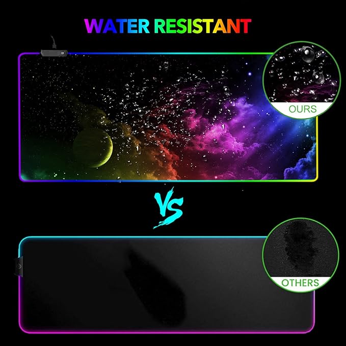 AIMSA Large RGB Gaming Mouse Pad Keyboard Mousepad Led Extended 35.4 x 15.8 inch Non-Slip Rubber Base with 14 Lighting Modes Big Desk Mat Waterproof Nebula Universe