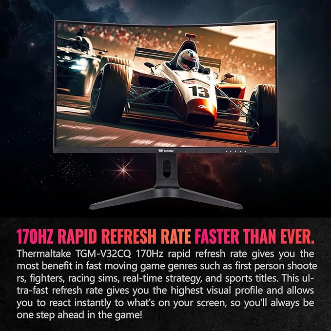 Thermaltake TGM-V32CQ Gaming Monitor/32in/CurveQHD 2K 1440P/170 Hz Refresh Rate/Black GM-GCE-32CEQB-US