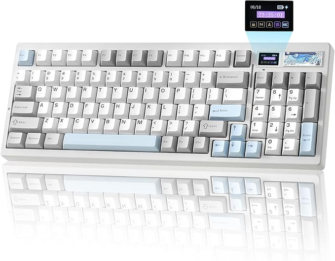 YUNZII IF99 Wireless Mechanical Gaming Keyboard with Smart LCD Display QMK/VIA Programmable BT/2.4G/USB-C Gasket Mounted Hot Swap RGB 96% Layout for Mac/Win (White Gateron Zero Switch)
