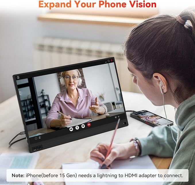 HotYeah Portable Laptop Monitor 15.6-in 1080P FHD Travel Monitor USB-C HDMI External Computer Screen FreeSync IPS w/Kickstand Extra External Display for Laptop PC Mac Phone Tablet Switch Xbox PS5