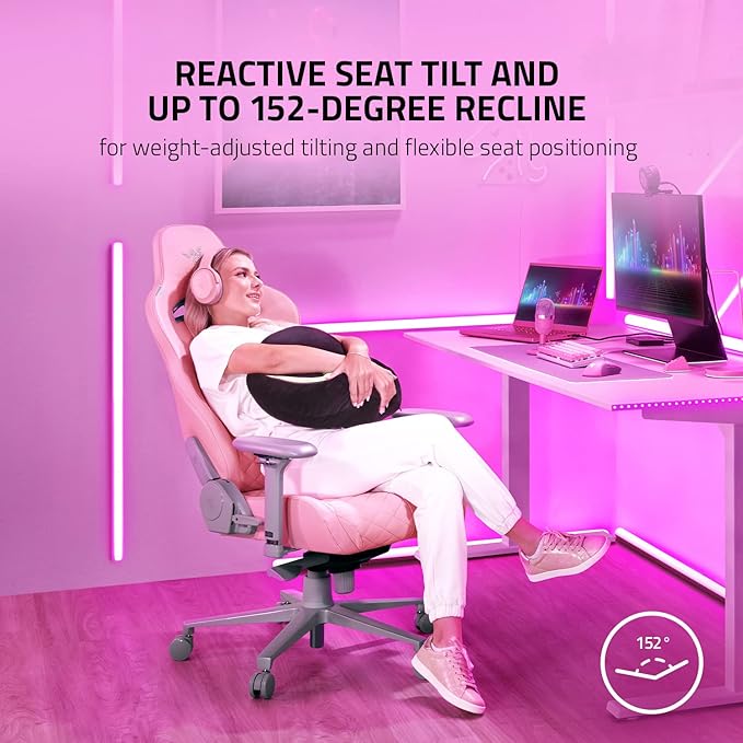 Razer Enki Gaming Chair: All-Day Comfort - Built-in Lumbar Arch - Optimized Cushion Density - Dual-Textured Eco-Friendly Synthetic Leather - Reactive Seat Tilt &amp 152-Degree Recline - Pink