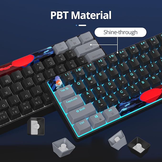 65 Percent Gaming Keyboard 68 Keys Mechanical Keyboard LED Backlit Ultra Compact Wired Key Board with Red Switch for Windows Laptop Gamer