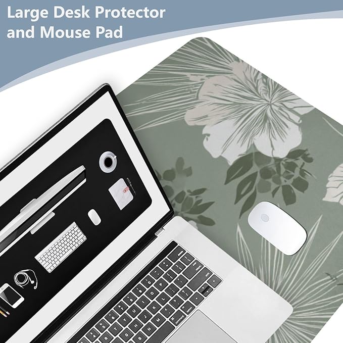 Mouse Pad Desk Mat Leather Desk Pad Large Gaming Desk Cover Protector Mat for Keyboard Computer Laptop Office Waterproof 47.2 x 23.6 Inch Tropical Palm Leaves Birds Flowers