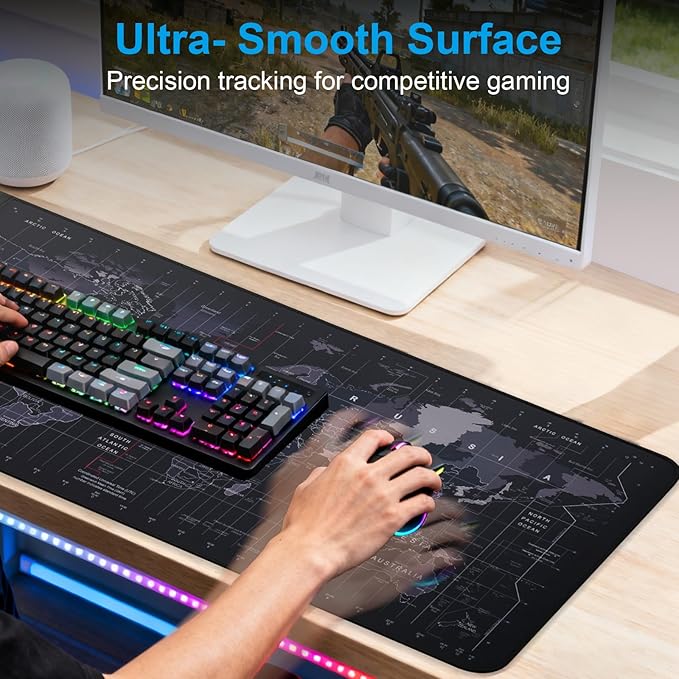 Wireless Charging Mouse Pad 15W Waterproof Gaming Mousepad with Ultra-Smooth Surface Non-Slip Base XXL Large Desk Mat 90 x 40cmBlack World Map Computer Desk Pad for MacBook PC Laptop