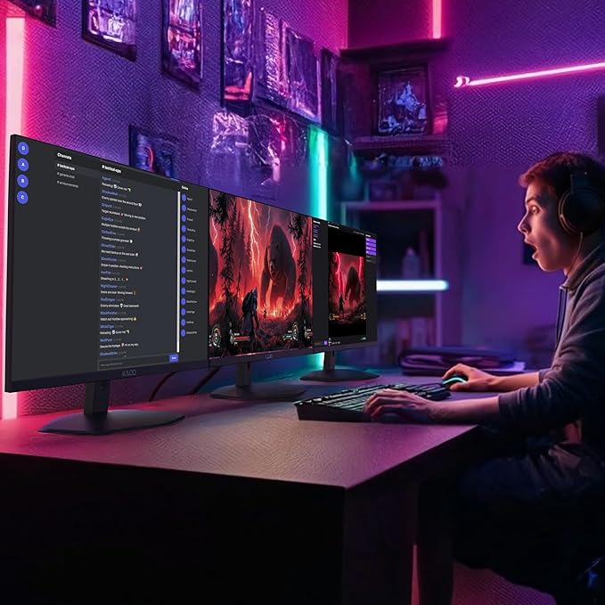Kado Triple Monitor Setup - 3-Pack 27 1920x1080 Computer Monitor 75Hz VESA Mount HDMI Office Gaming Hybrid Sim Racing Built-in Speakers (E27X Trio Series)