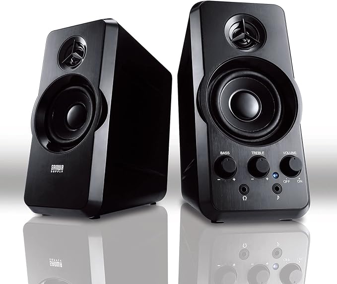 Sanwa Supply MM-SPL6BKN Multimedia Speaker 20W 0.1 inch (3.5 mm) Stereo Mini Jack Connection