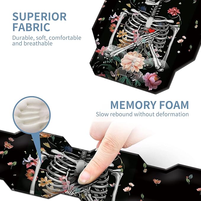 Keyboard Wrist Rest &amp Ergonomic Mouse Wrist Rest Pad Set Octagon Mouse Pad Made of Memory Foam with Non Slip Rubber Base Easy Typing Relieve Wrist Pain for Computer Office - Floral Skull