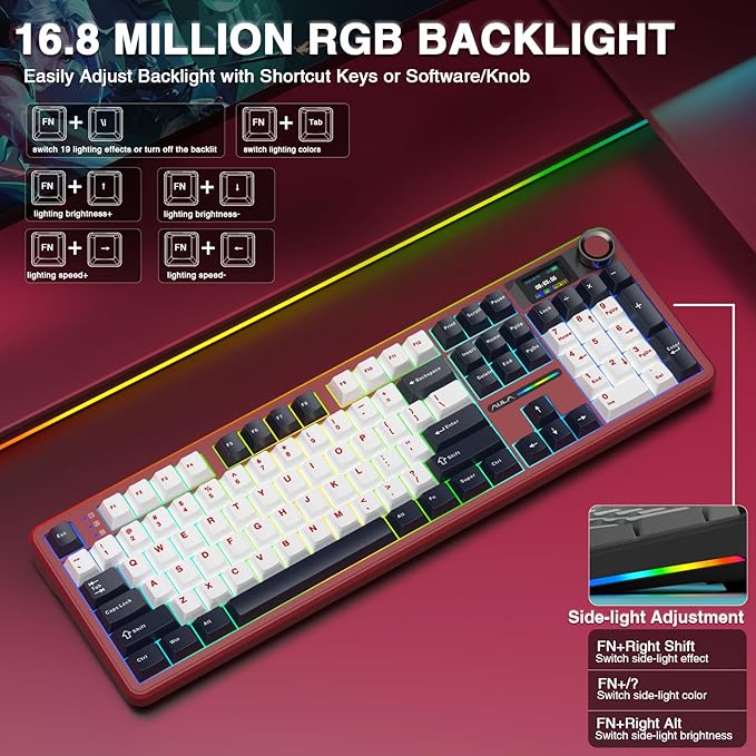AULA F108 PRO - Wireless Mechanical Keyboard with Screen&ampKnobHot Swappable Gaming Keyboard with 8000mAh BatteryPre-lubed SwitchesRGB BacklitPBT Keycaps Creamy Sounding Computer Keyboards104 K
