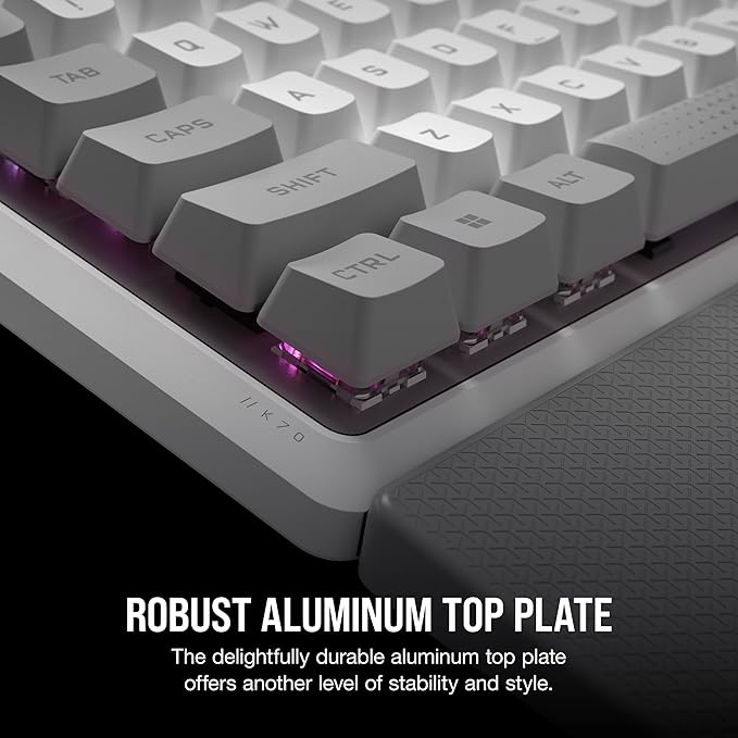 Corsair K70 CORE SE RGB Mechanical Wired Gaming Keyboard with Palmrest – Pre-Lubed MLX Red Linear Switches SOCD PBT Dye-sub Keycaps Sound Dampening Media Control Dial QWERTY NA – White