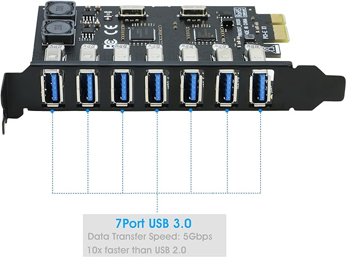 USB 3.0 PCI-e Expansion Card 7Port RIITOP PCI-e x1 to USB 3.0 HUB Adapter 5Gbps (No Power Need)