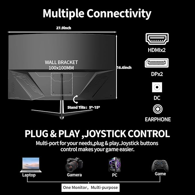 ZZA 32 Inch Curved Gaming MonitorUHD 3840 * 2160 60Hz 4K PC Monitor Curved 1500R4000:1 Contrast1Ms MPRTHDRFreeSyncVAHDMI DP1.4