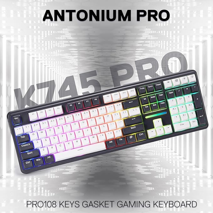 Redragon K745 PRO Wireless Gasket RGB Gaming Keyboard 108 Keys Mechanical Keyboard w/Extra 4 Hotkeys Hot-Swap South-Facing LED Socket 5-Layer Noise Dampening Round PBT Keycaps Mint Mambo Switch