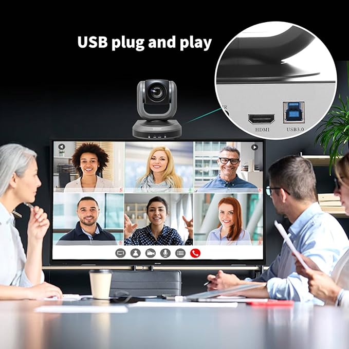 PTZ Camera with 20X Optical Zoom Full HD 1080P60fps HDMI Camera for Conference Rooms Church Events Streaming &amp Video Calls | Compatible with Zoom Skype OBS | Easy Setup