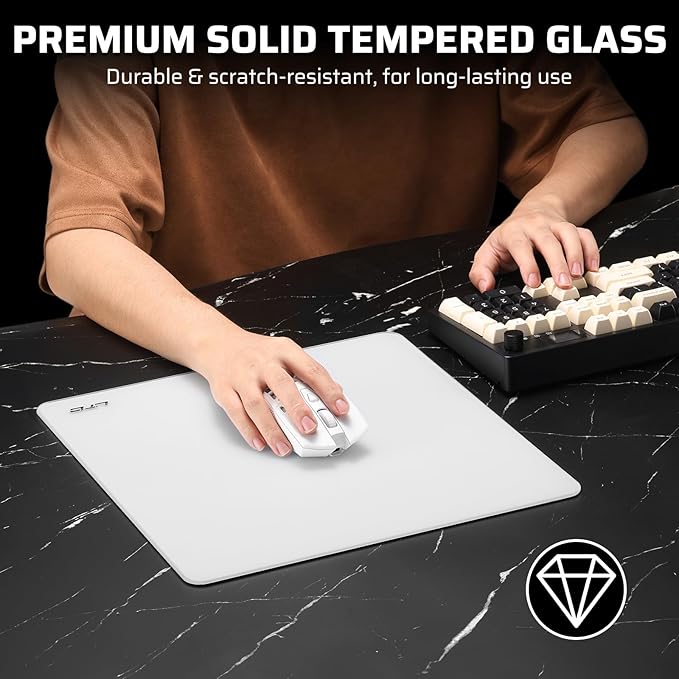 LTC Tempered Glass Gaming Mousepad Ultra-Smooth Micro-Etched Surface Mouse Pad for Top Control and Speed Anti-Slip Full Rubber Base Professional Large Mouse Mat for FPS Gamers 13X13in