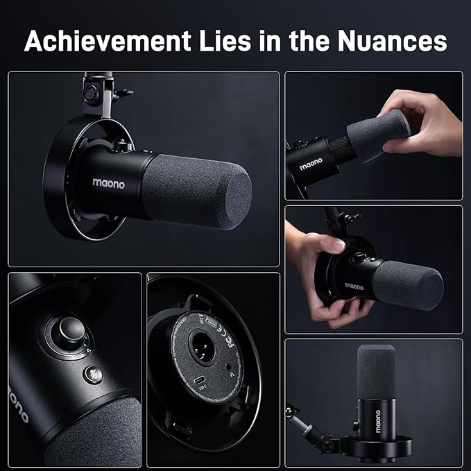 MAONO Dynamic Microphone-XLR USB Podcast Recording Mic: for Vocal Recording Content Creation Home Studio Voiceover with 192kHz/24bit Noise Reduction Mic Gain Monitoring Mute (PD300X)