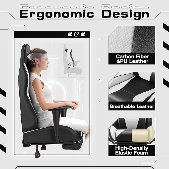 Homall Gaming Chairs Computer Chair with Footrest and Massage Lumbar Support Height Adjustable Game Chair with Headrest and Swivel Seat (White)