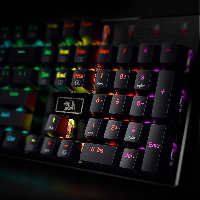 Redragon K556 RGB LED Backlit Wired Mechanical Gaming Keyboard 104 Keys Hot-Swap Mechanical Keyboard w/Aluminum Base Upgraded Socket and Noise Absorbing Foams Soft Tactile Brown Switch