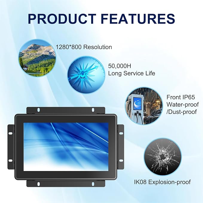 8 Inch Open Frame Touch Screen Monitor 1024x768 Industrial Capacitive Touch Display 24/7 Continuous Working Open-Frame Monitor VESA Mount