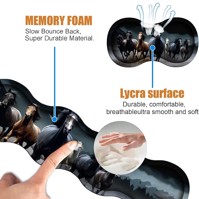 4 in 1 Ergonomic Keyboard Wrist Rest &amp Mouse Pad Wrist Rest Set Large XXL Gaming Desk Mat 31.5x 11.8 with Non-Slip Base Memory Foam for Home Office Study Gaming Running Horses