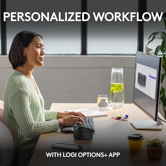 Logitech Wave Keys Wireless Ergonomic Keyboard with Cushioned Palm Rest Comfortable Natural Typing Easy-Switch Bluetooth Logi Bolt Receiver for Multi-OS Windows/Mac - Graphite