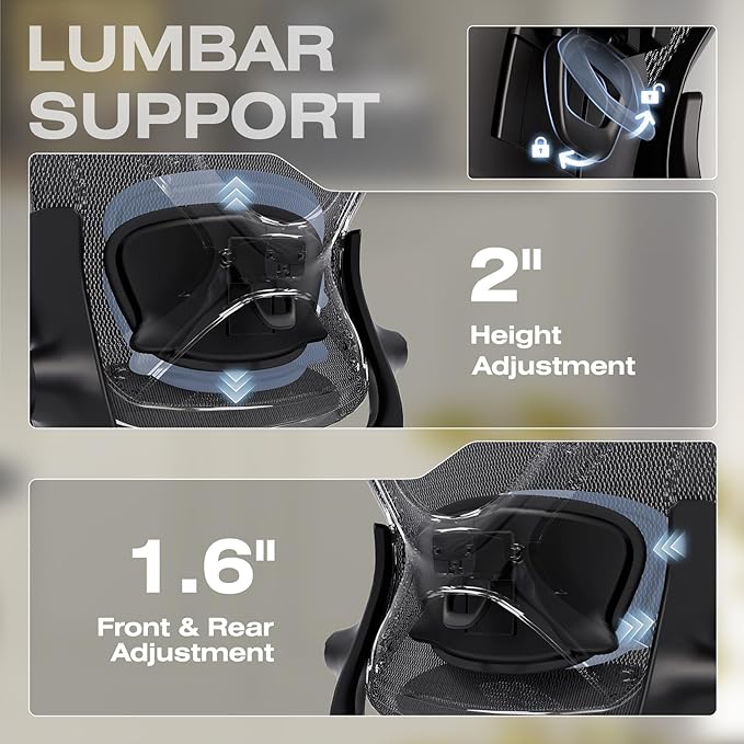 ELABEST X100 Ergonomic Mesh Office Chair Big and Tall Hone Desk Chair with 5D Flip-Up Arms Adjustable 3D Lumbar SupportGaming &amp Executive Computer Chairs for Long Hours Padded Seat