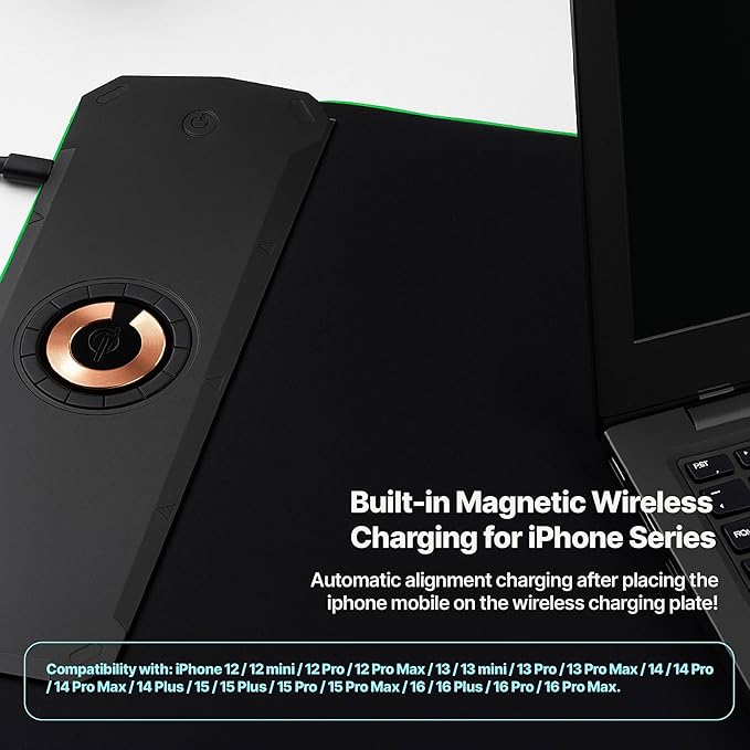 Wireless Charging RGB Gaming Mouse Pad 15W LED Mouse Pad 900x400x4MM Light Modes Extra Large Mousepad Non-Slip Rubber Base Computer Keyboard Mat for Gaming MacBook PC Laptop Desk