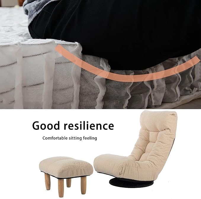 Yoglad Japanese Style Chaise Lounge Sofa Chair Floor Lazy Sofa for Reading Game Meditating 3 Adjustable Positions with Comfortable Backrest (White Ottoman)