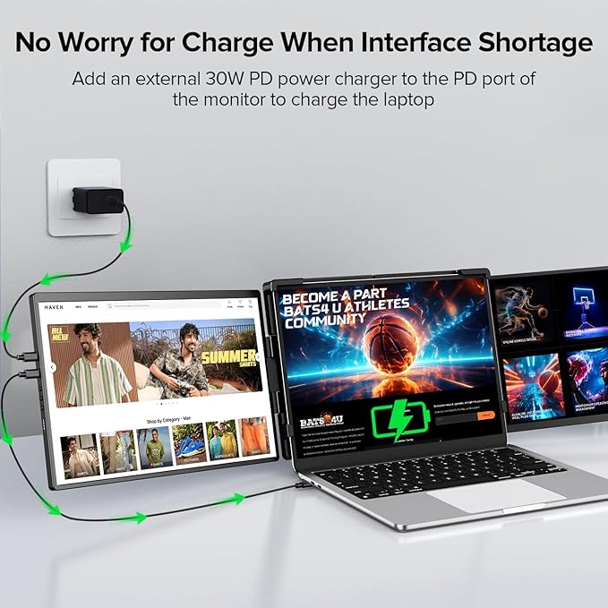 UPERFECT Laptop Screen Extender 2K 14 360° Patented Unique Swivel Hinge Triple Monitor 2240x1400 QHD IPS Portable Dual Monitor for 13.3-17.3'' Laptops Plug &amp Play with Mac Wins Android