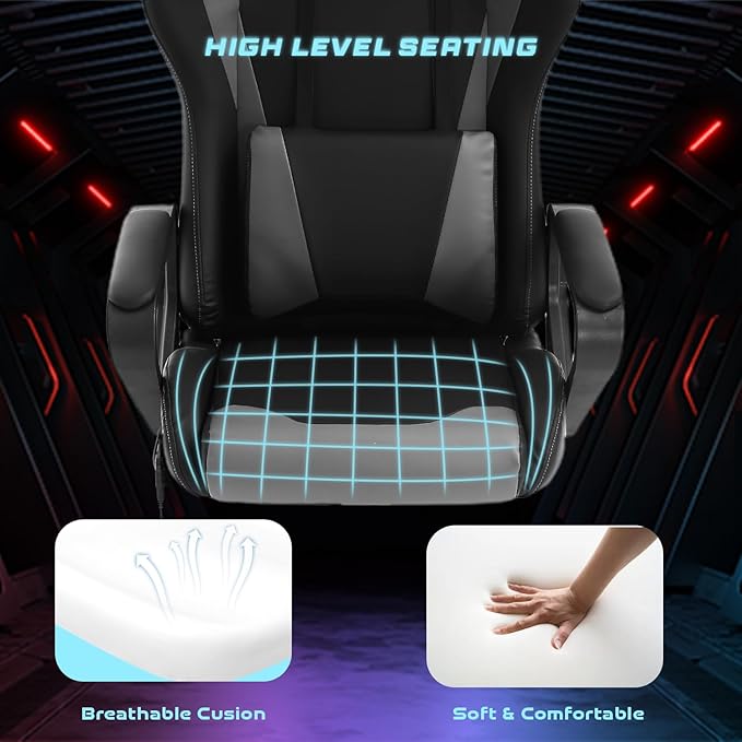 PayLessHere High Back Gaming Chair PC Computer Chair with Lumbar Support Arms Headrest Executive Racing Style Ergonomic Office Chair with Adjustable Rolling Swivel PU Leather Desk Chair
