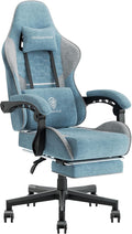 Dowinx Gaming Chair Fabric with Pocket Spring Cushion Massage Game Chair Cloth with Headrest Ergonomic Computer Chair with Footrest 290LBS Blue and Grey