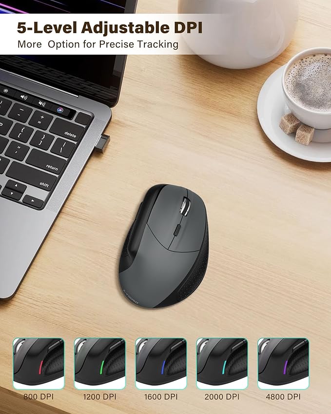 XUANGUI Vertical Ergonomic Quiet Wireless Mouse Rechargeable Bluetooth 5.1/2.4G/USBC Tri-Mode Cordless Computer Mice for Large and Medium Hands Max 4800 DPI Type C Witeless for PC Laptop Mac Tablet