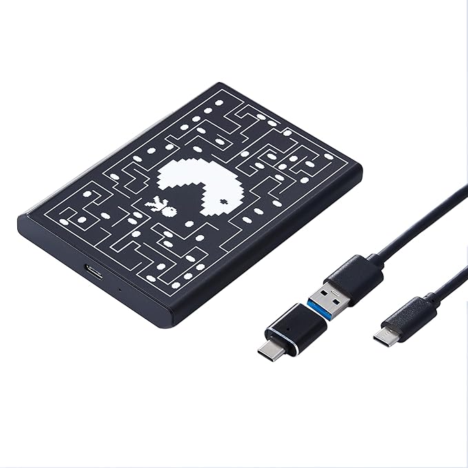 Plicnla Portable External Hard Drive 500GBUSB 3.0 USB-C Storage Expansion for PC Mac Desktop Laptop PS4/5 Xbox One X/S Xbox 360 (Pacman)