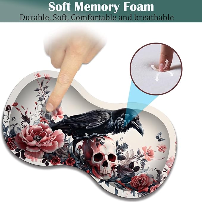 Large Game Mouse Pad + Wrist Support Pad + Coffee Coaster Desk Pad with Sewn Edges Anti-Slip Set pad Suitable for Office Work and Home - Rose Skull