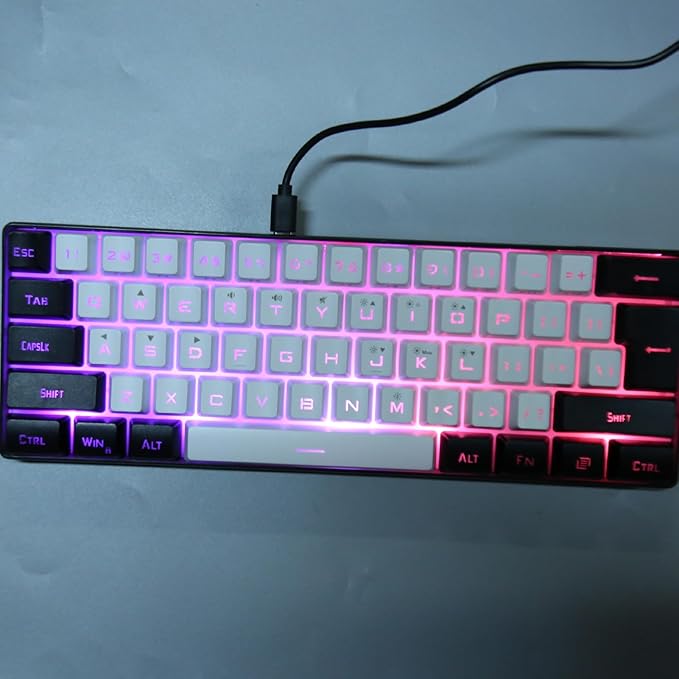GOWENIC Gaming Keyboard 60 Percent Wired Compact Mechanical Keyboard 61 Keys RGB LED Backlight Ergonomic Wired Keyboard for Office Business White Gaming PC Keyboard
