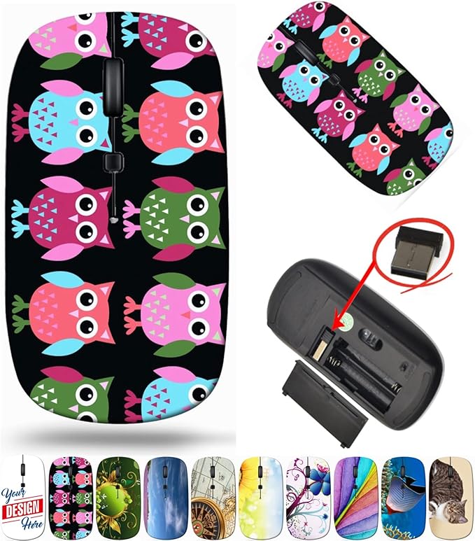 maizi Quiet Mouse Wireless for PC Computer Chromebook Notebook Quiet Mice Wireless Image ID: 10598565 owl Background 2.4 Ghz Mouse Portable Printed in USA