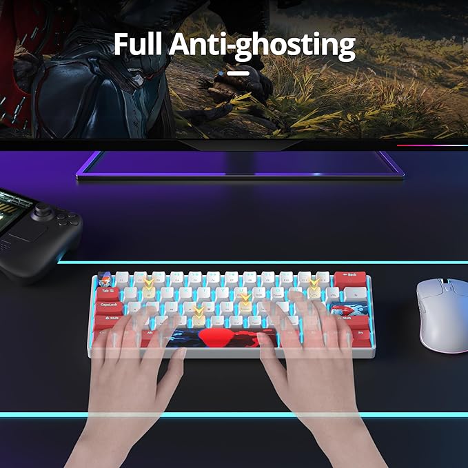 surmen 60% Wired Mechanical Gaming Keyboard 61 Keys Backlit Ultra-Compact Mini Office Keyboard 60 Percemt with Linear Red Switch for PC/Mac Gamer Typist (61 Red White)