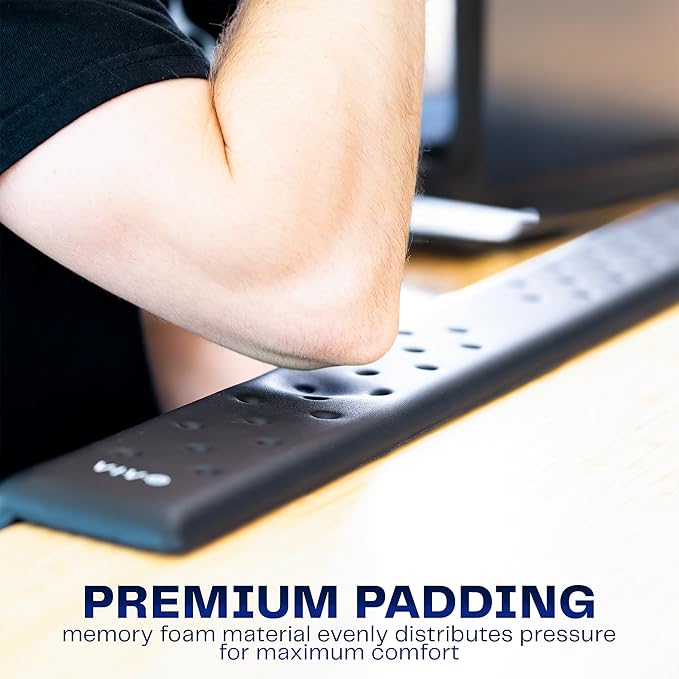 VIVO Ergonomic Long 30” Wrist Pad Non-Slip Memory Foam Arm Rest for Desk Elbow Cushion with L-Shaped Edging Black DESK-WR30