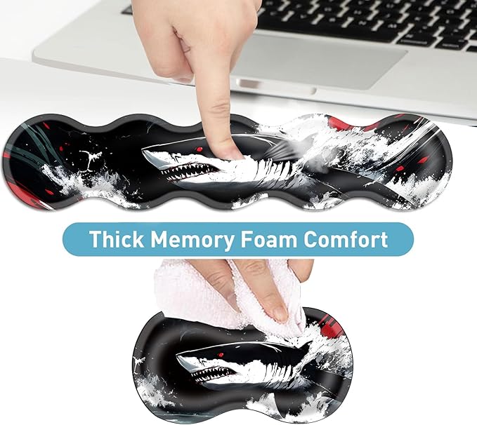 Keyboard Mouse Pad Set Extended Gaming Mouse Pad+Ergonomics Keyboard Wrist Rest Support Memory Foam Easy Typing Pain Relief 4Pcs XL Ultra Thick Desk MatGreat White Shark