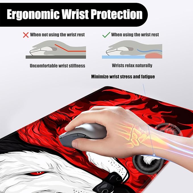 Mouse PadLarge Desk Mat Set 4in1 XL Mousepad + Keyboard Wrist Rest+Mouse Wrist Rest+Coaster with Ergonomic Desk Pad for Home Office Table Computer Cover -Wolf and Fox
