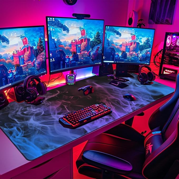 Huge 48x24 inch Mouse Pad - Extra Large Gaming Smoke Mouse Pads with Stitched Edges for Desk Non-Slip Rubber Base 3XL Mousepad Waterproof Keyboard Pad Desk Pad for Gamer Office Home (Blue)