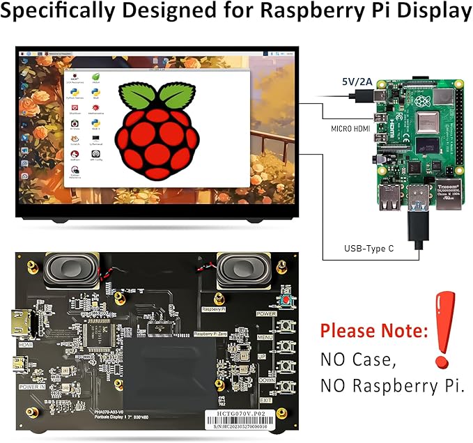 7'' Raspberry Pi Display800x480 HDMI Mini Small Monitor with Dual-SpeakerLCD Screen for Raspberry Pi 4/3/2/Zero/B/B+ Win11/10/8/7 (Non-Touch)